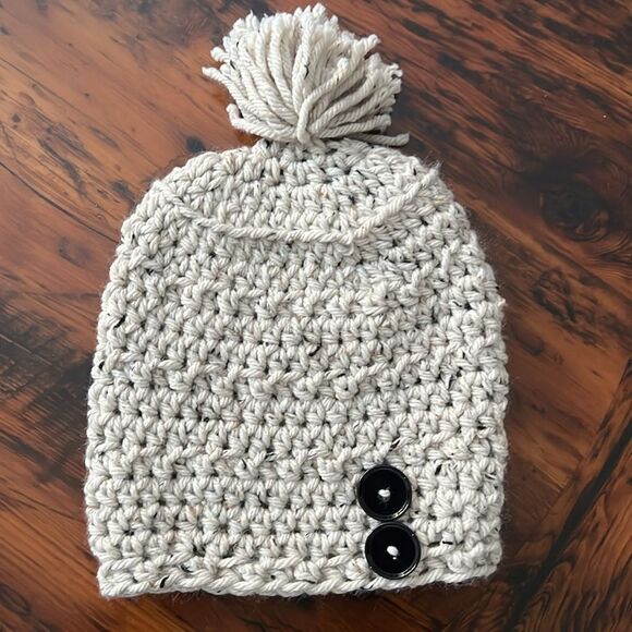 Hand Knit Hat and Matching Headband in Light Grey/Oatmeal O/S - Picture 2 of 8